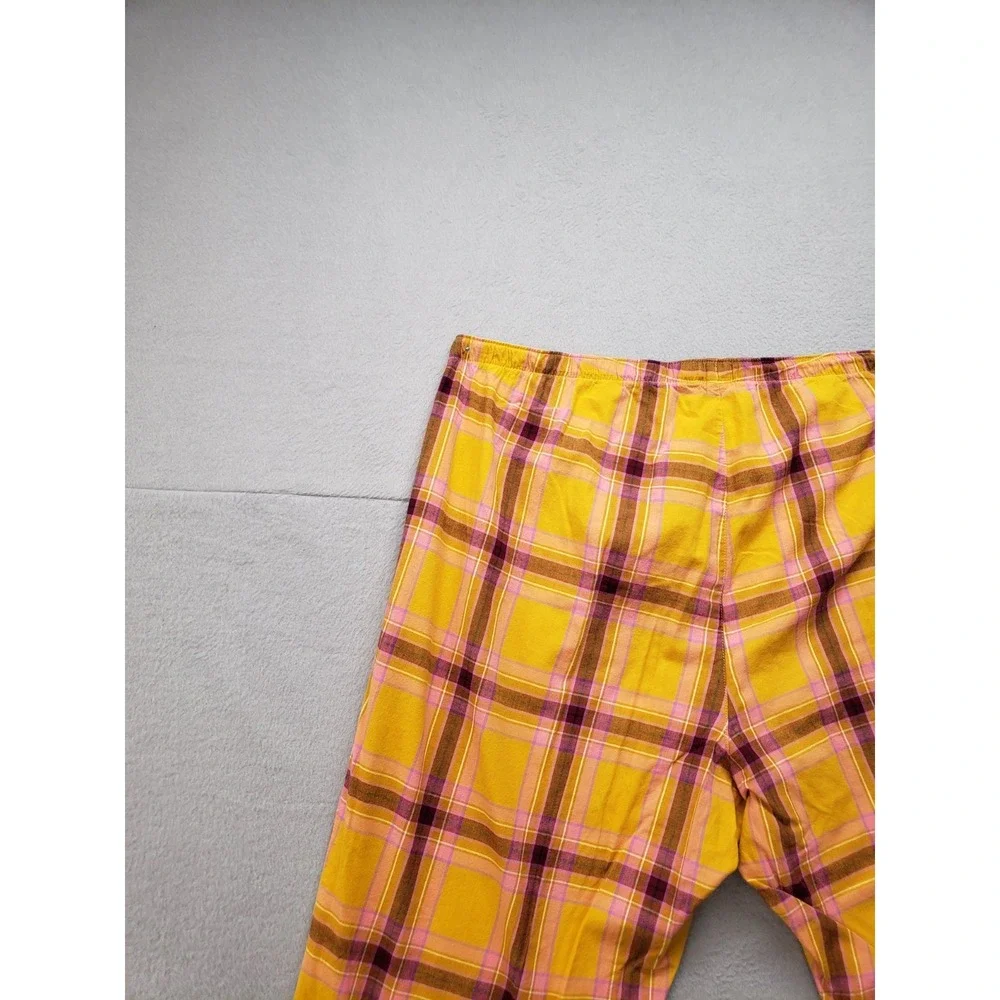 Old Navy Women Pajama Pant XL Yellow Plaid 100% Cotton Drawstring High Rise City